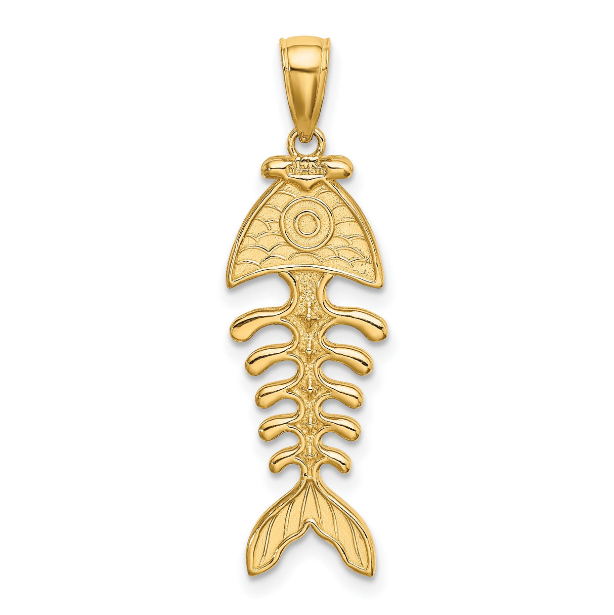 14k Yellow Gold Fishbone Pendant, Stylized Fish Skeleton, Christian Nautical Theme