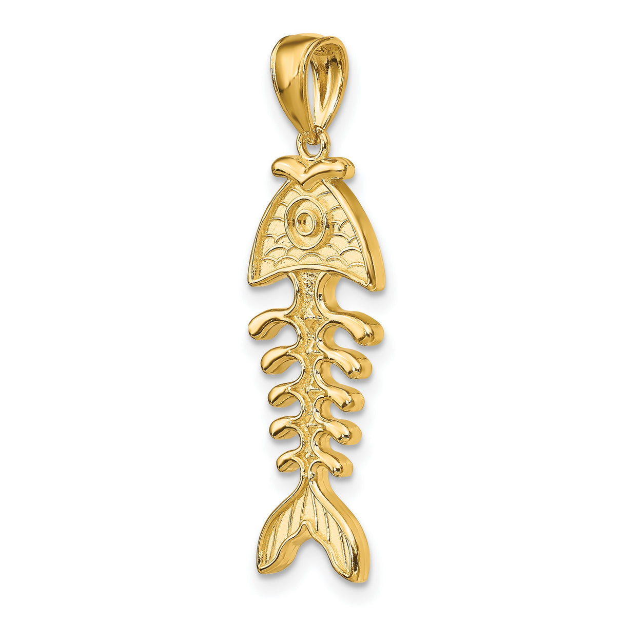 14k Yellow Gold Fishbone Pendant, Stylized Fish Skeleton, Christian Nautical Theme