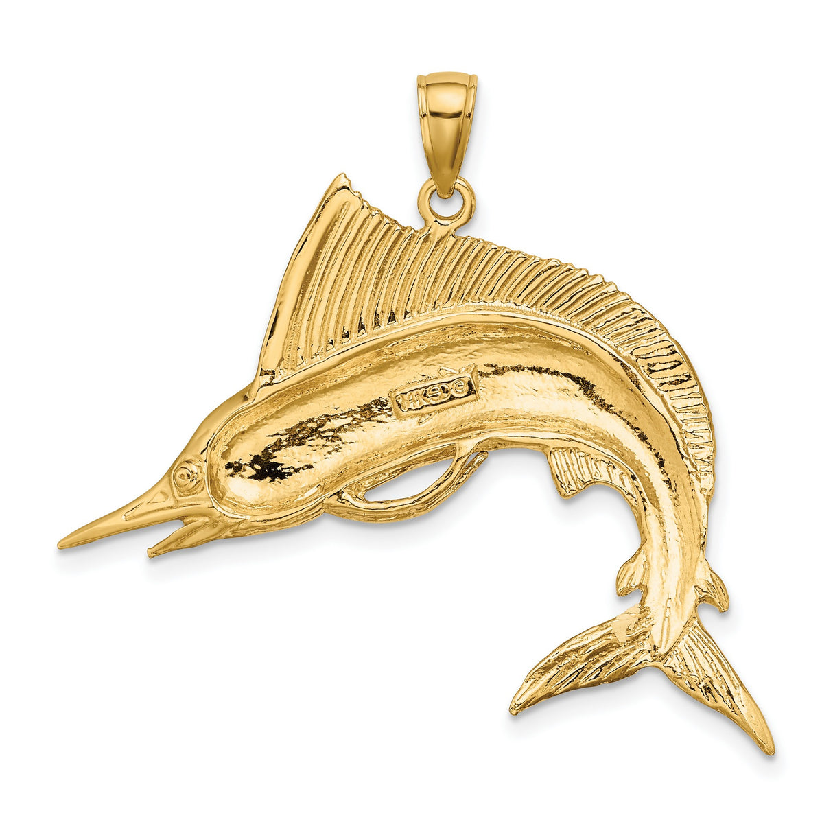14k Yellow Gold Marlin Pendant, Realistic Sportfish Charm, Nautical Ocean Theme for Men or Unisex