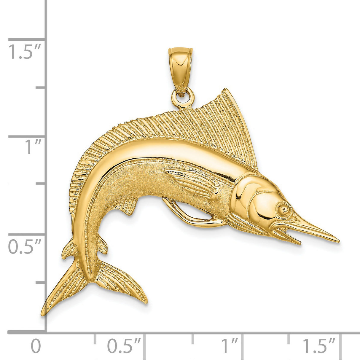 14k Yellow Gold Marlin Pendant, Realistic Sportfish Charm, Nautical Ocean Theme for Men or Unisex