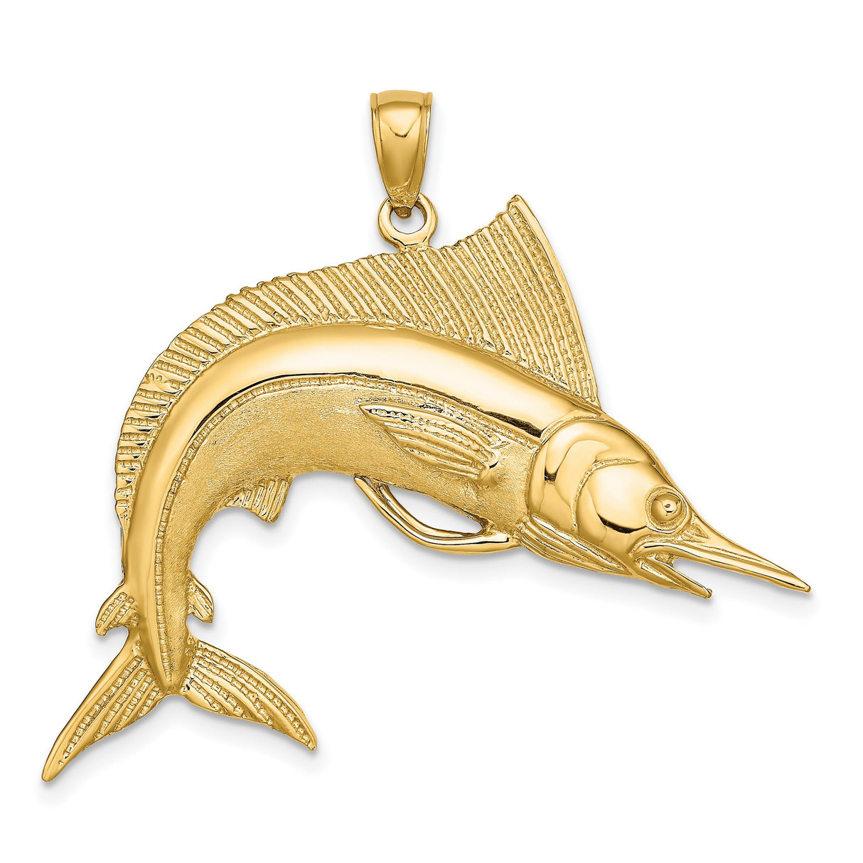14k Yellow Gold Marlin Pendant, Realistic Sportfish Charm, Nautical Ocean Theme for Men or Unisex