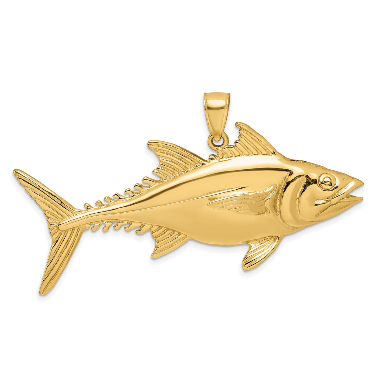 14k Yellow Gold Tuna Fish Pendant, Detailed Nautical Fishing and Ocean-Inspired Design