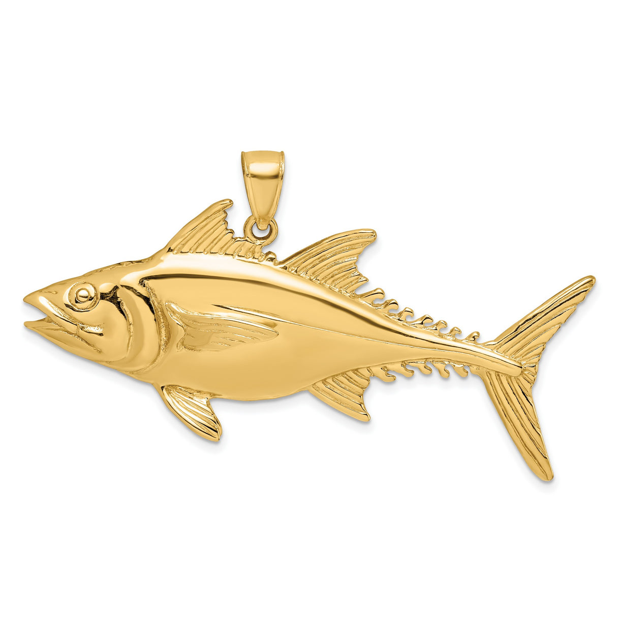 14k Yellow Gold Tuna Fish Pendant, Detailed Nautical Fishing and Ocean-Inspired Design