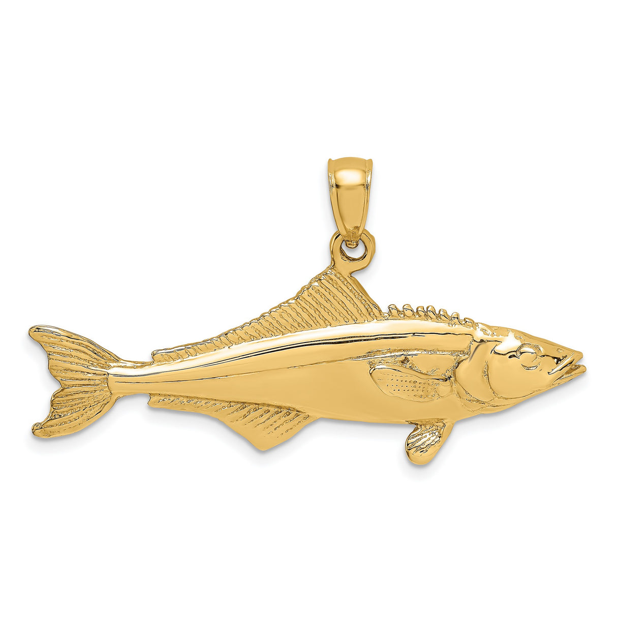 14k Yellow Gold Striped Bass Pendant, Realistic Fish Design, Nautical Charm for Men and Unisex