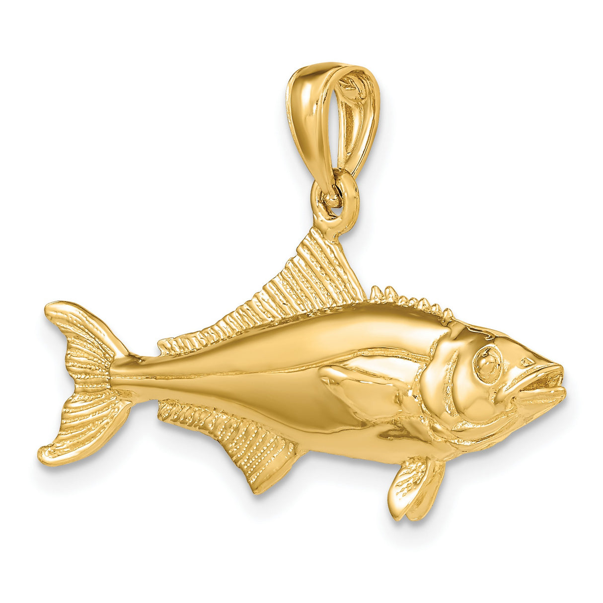 14k Yellow Gold Striped Bass Pendant, Realistic Fish Design, Nautical Charm for Men and Unisex