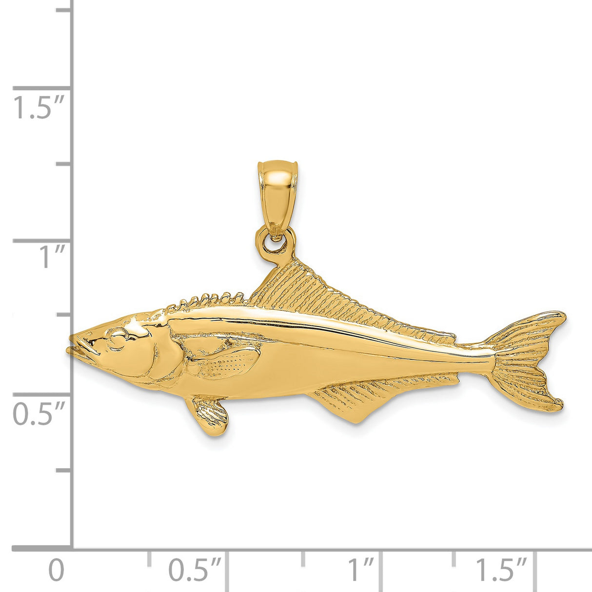 14k Yellow Gold Striped Bass Pendant, Realistic Fish Design, Nautical Charm for Men and Unisex