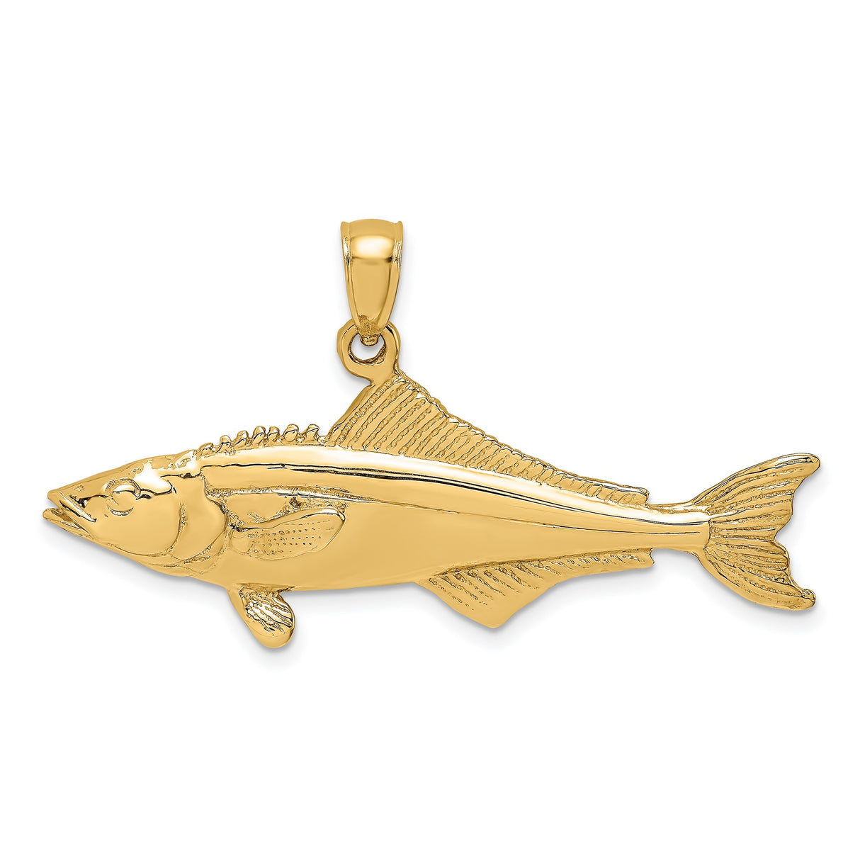 14k Yellow Gold Striped Bass Pendant, Realistic Fish Design, Nautical Charm for Men and Unisex