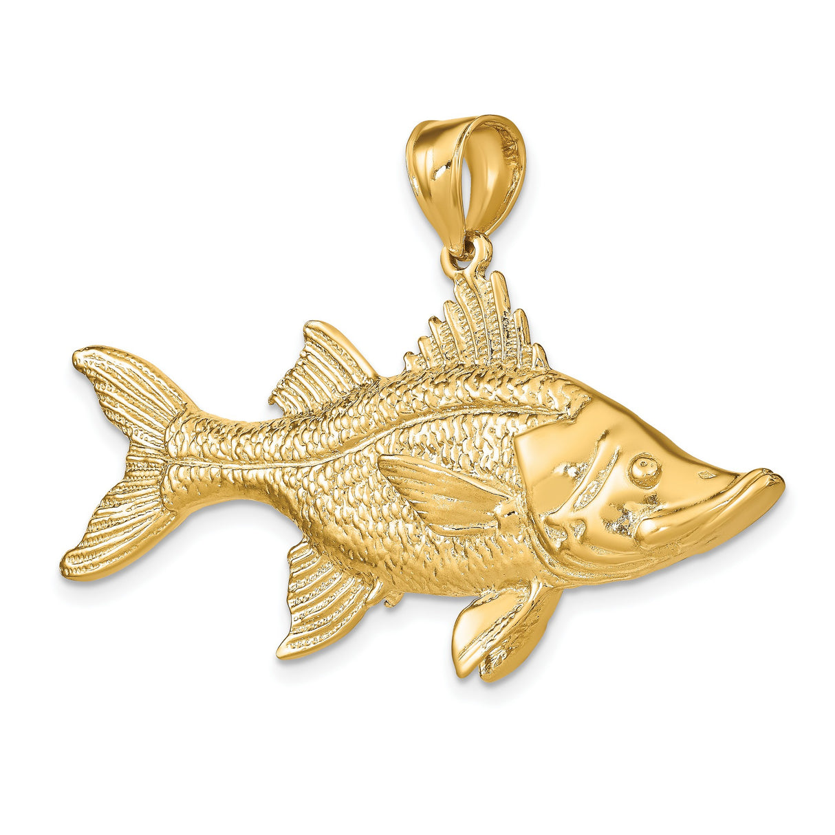 14k Yellow Gold Game Fish Pendant, Detailed Tarpon Charm for Men, Outdoor Lifestyle Jewelry