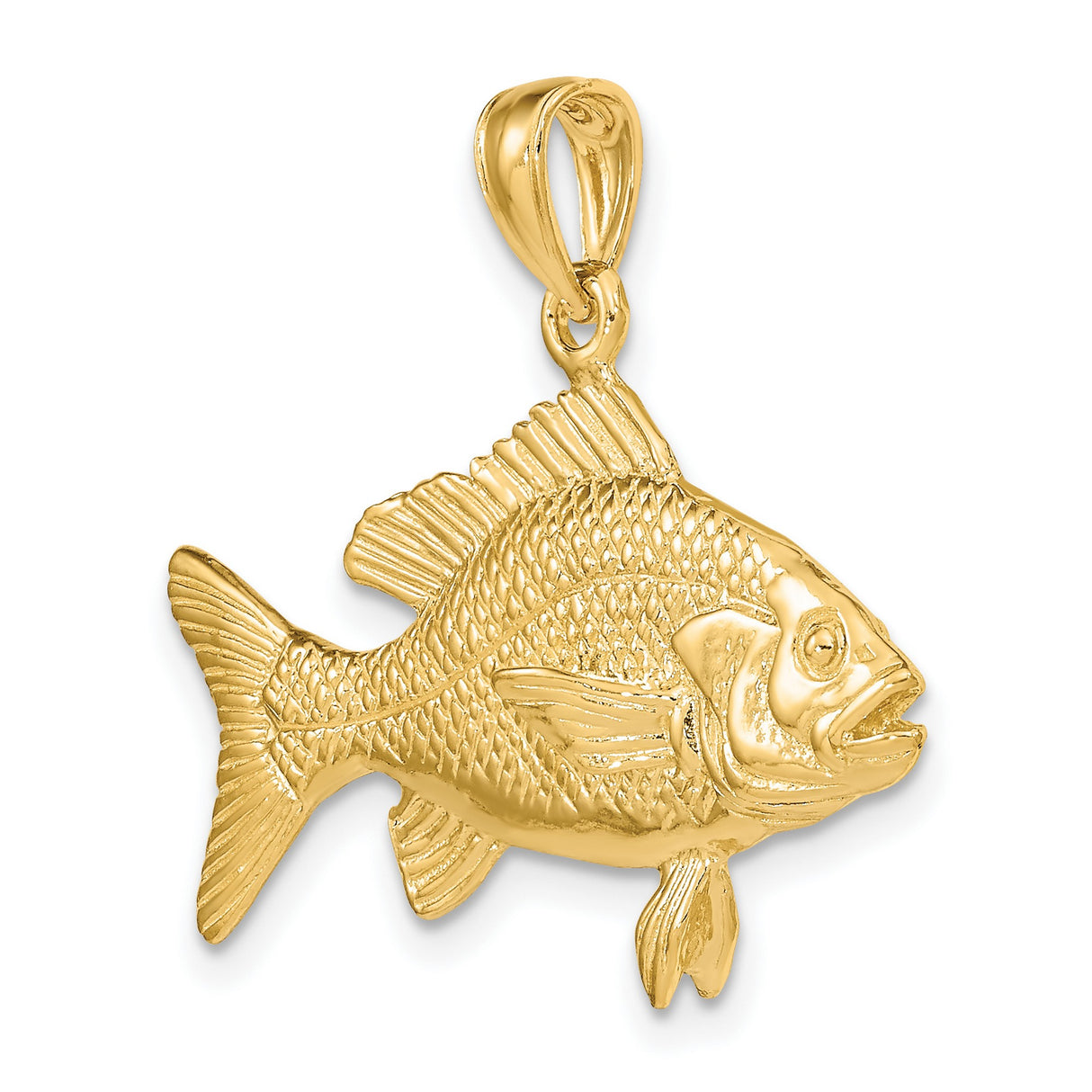 14k Yellow Gold Fish Pendant with Detailed Bass Design, Realistic 3D Fishing Jewelry for Men or Unisex