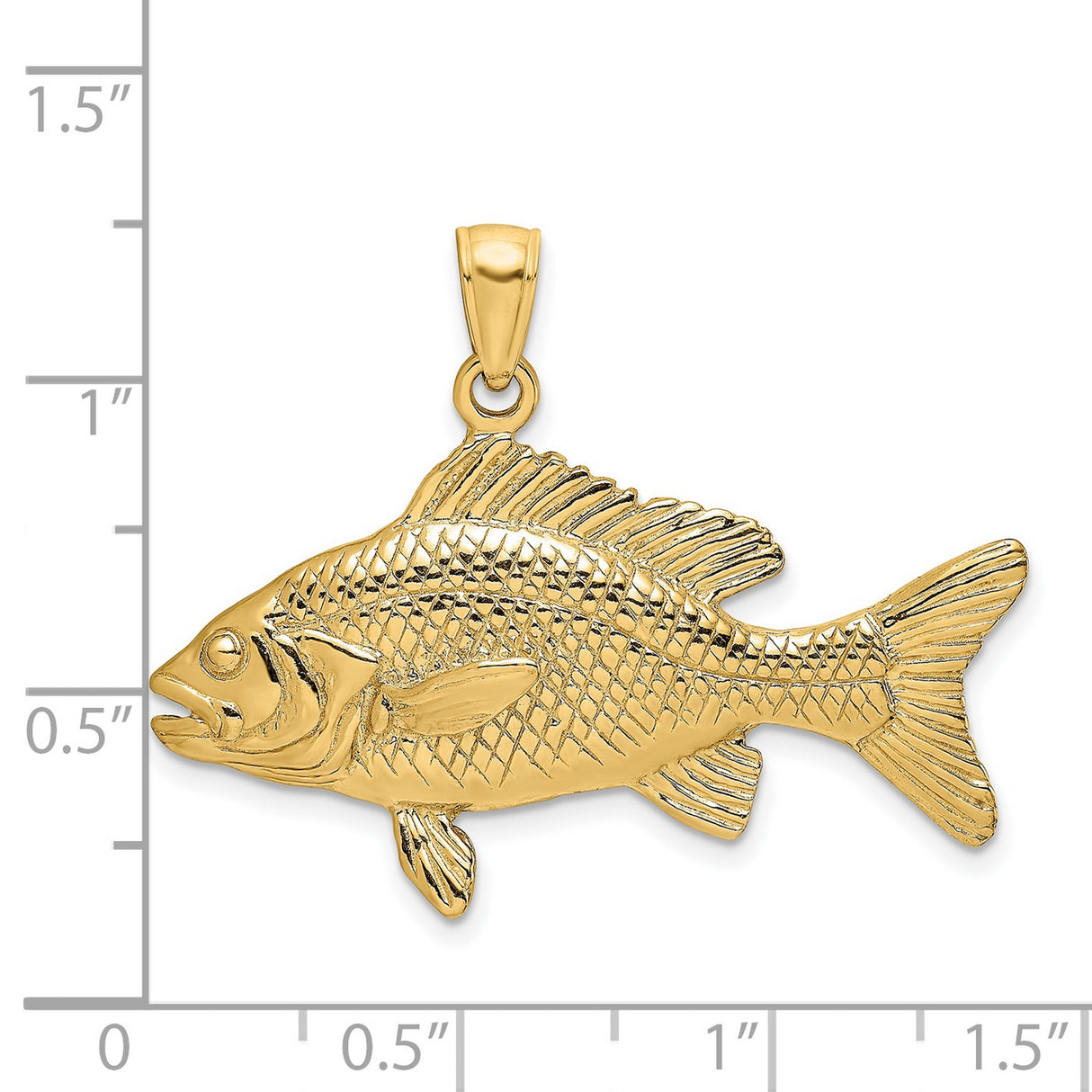 14k Yellow Gold Fish Pendant with Detailed Bass Design, Realistic 3D Fishing Jewelry for Men or Unisex