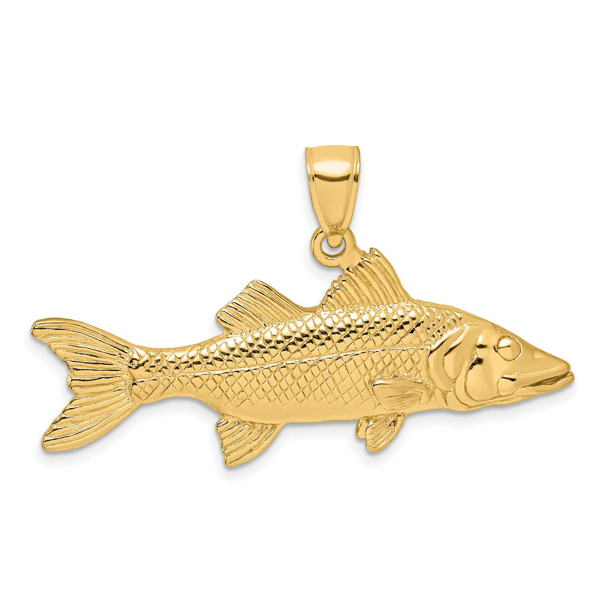 14k Yellow Gold Snook Pendant, Detailed Fish Charm, Nautical Ocean Style Jewelry
