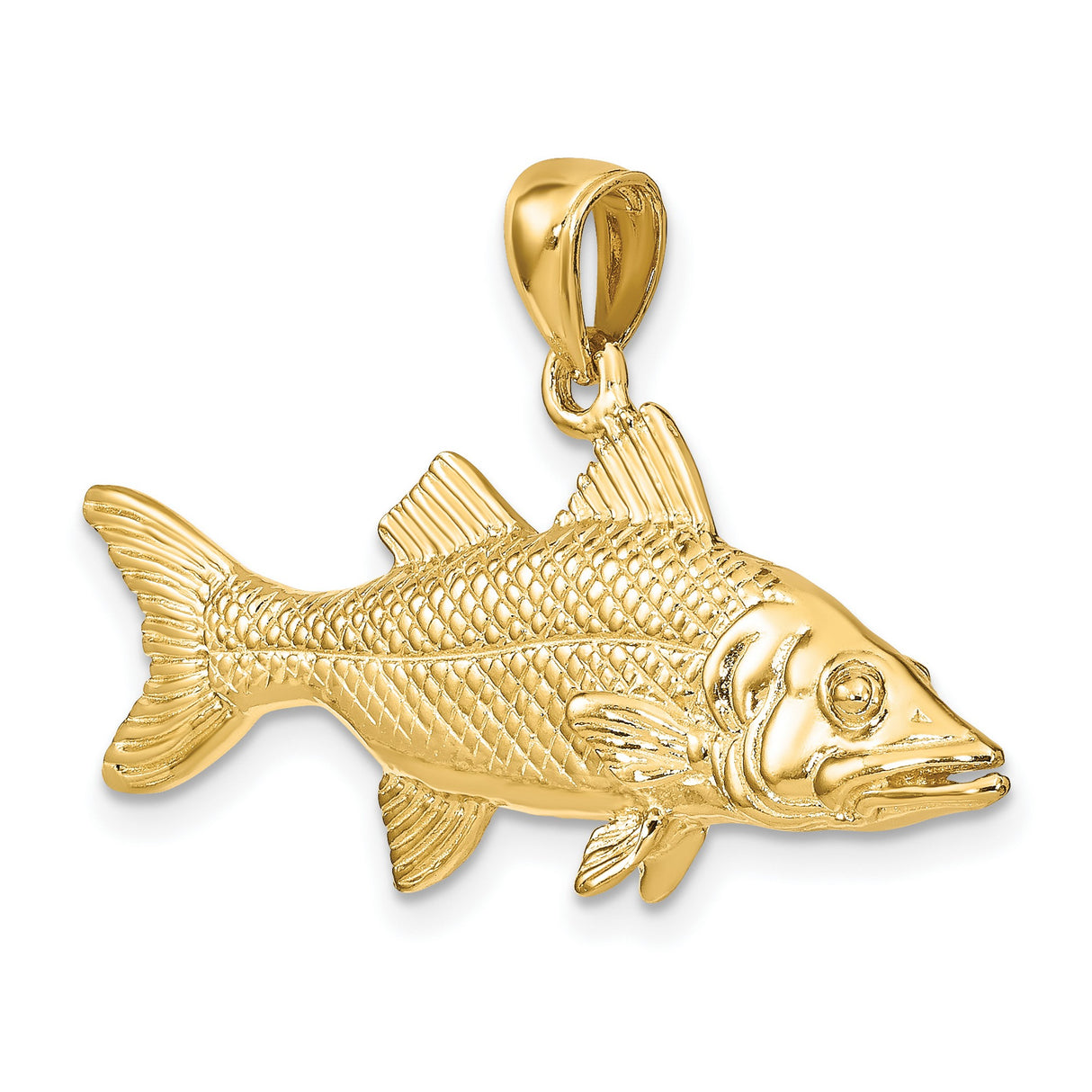 14k Yellow Gold Snook Pendant, Detailed Fish Charm, Nautical Ocean Style Jewelry