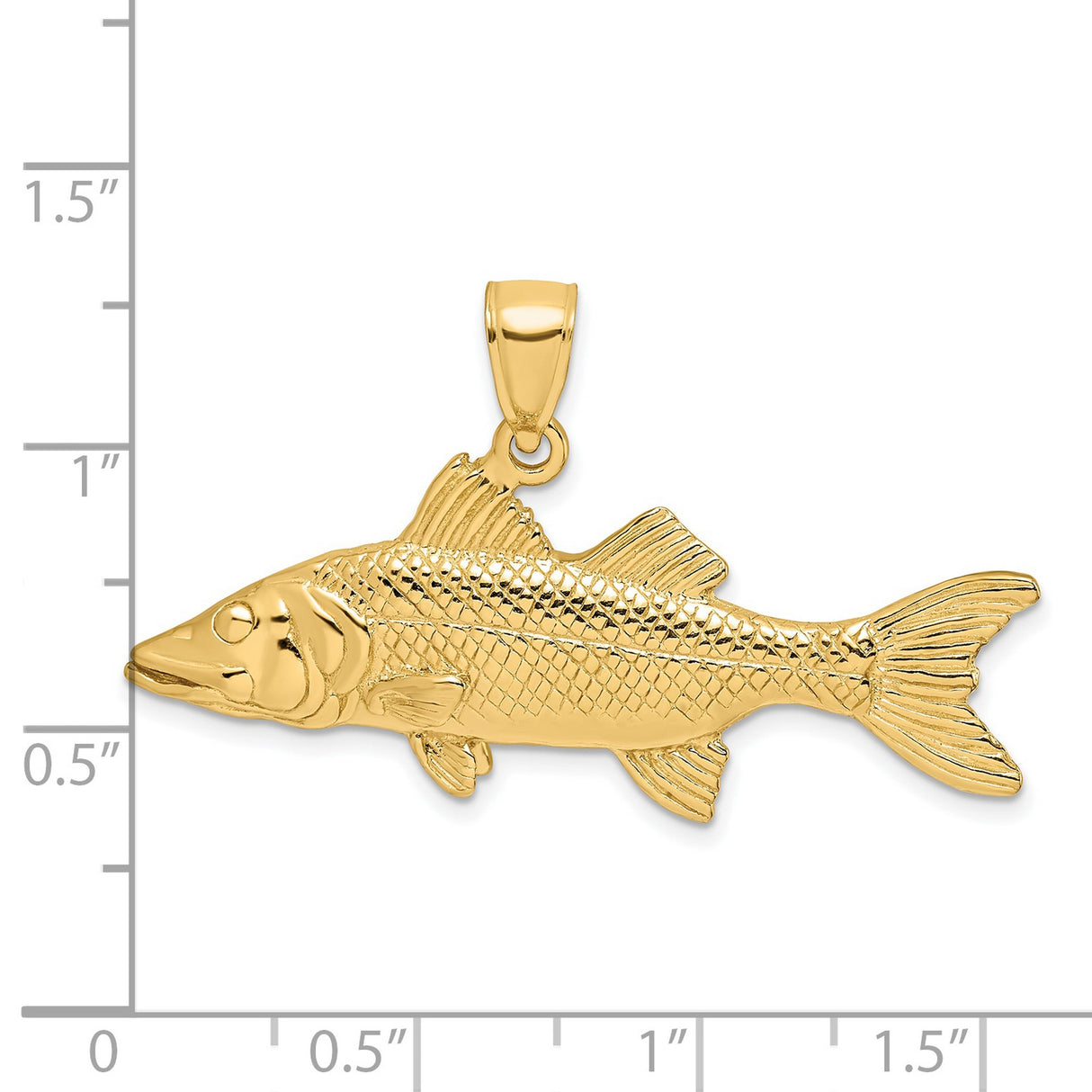 14k Yellow Gold Snook Pendant, Detailed Fish Charm, Nautical Ocean Style Jewelry
