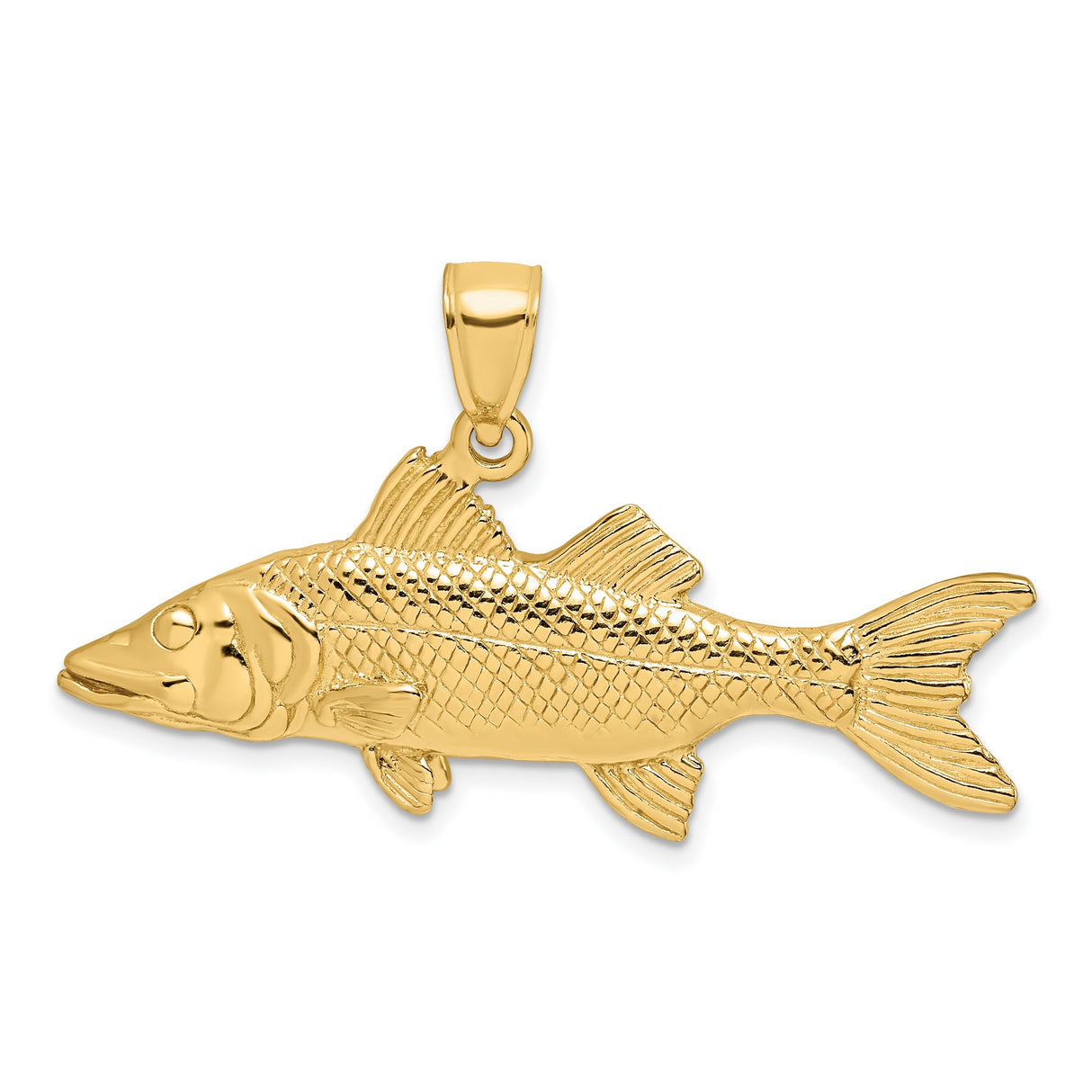 14k Yellow Gold Snook Pendant, Detailed Fish Charm, Nautical Ocean Style Jewelry