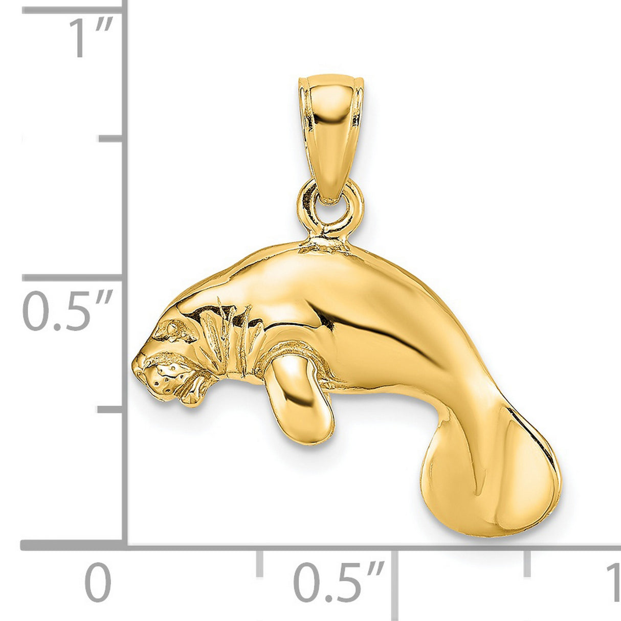 14k Yellow Gold Manatee Pendant, Detailed Sea Cow Design, Ocean and Nature Theme