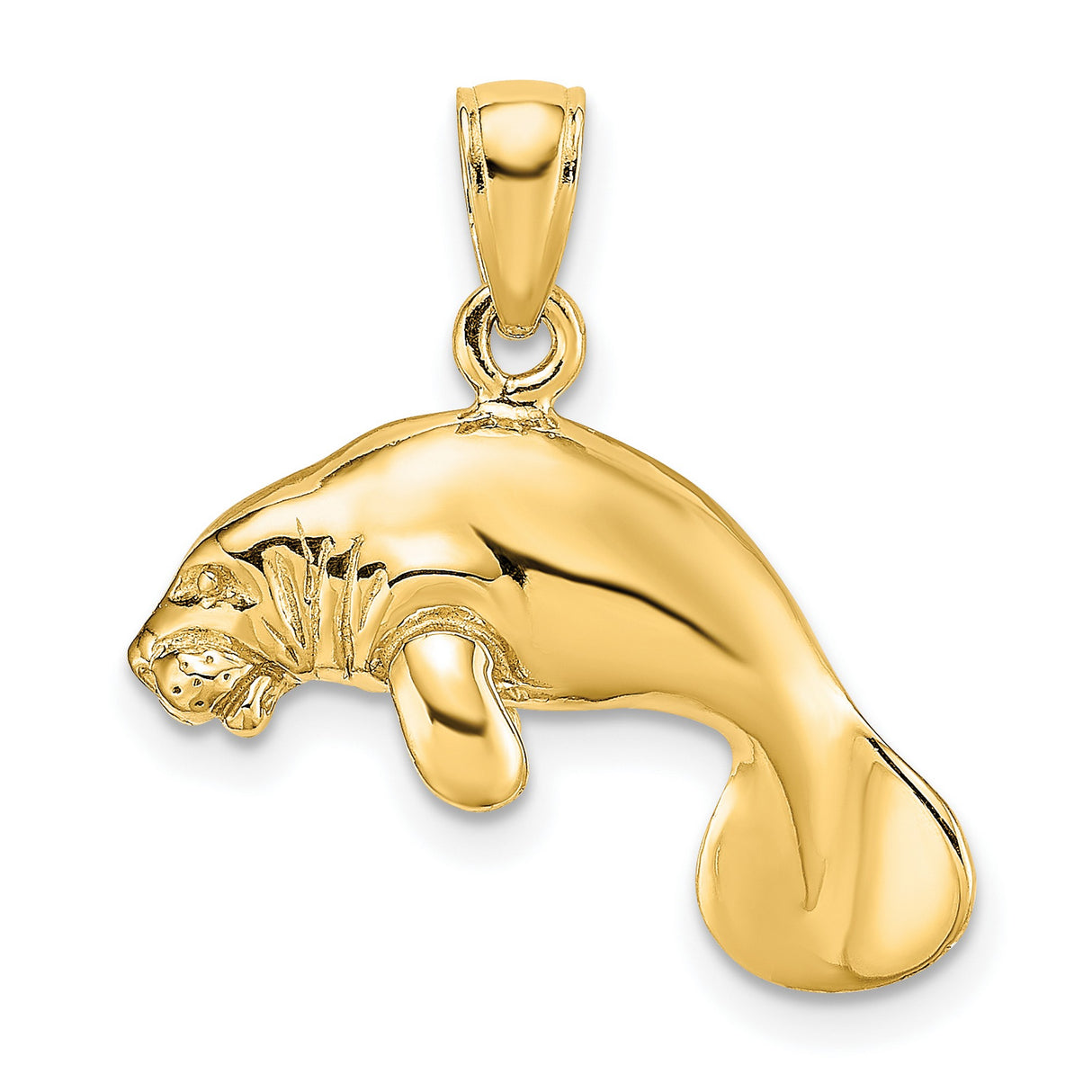 14k Yellow Gold Manatee Pendant, Detailed Sea Cow Design, Ocean and Nature Theme