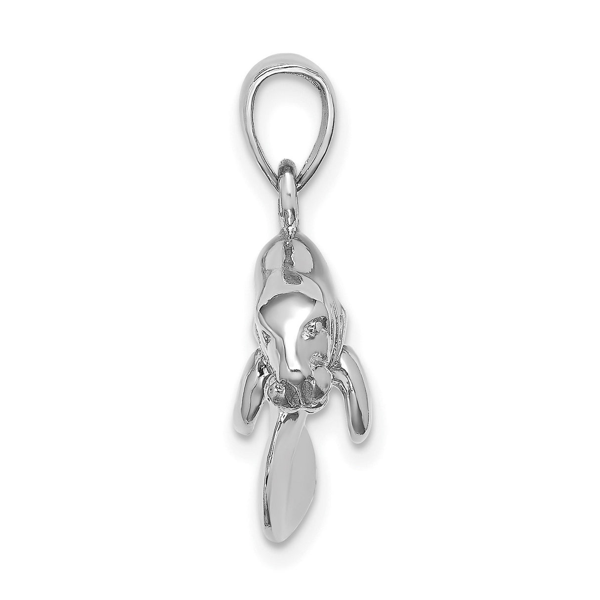 14k White Gold Manatee Pendant, Polished Sea Cow Charm, Ocean Animal Nature Jewelry