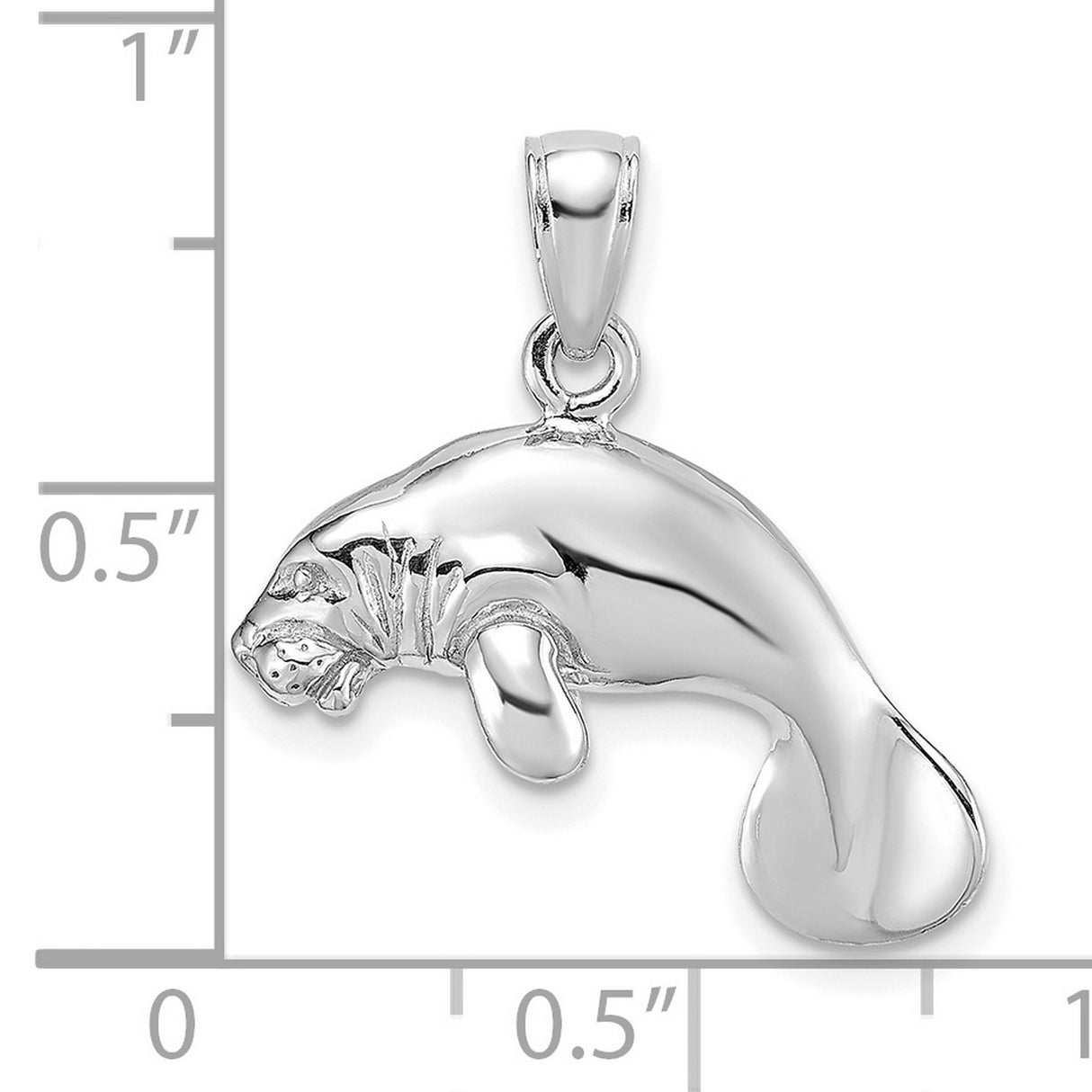 14k White Gold Manatee Pendant, Polished Sea Cow Charm, Ocean Animal Nature Jewelry