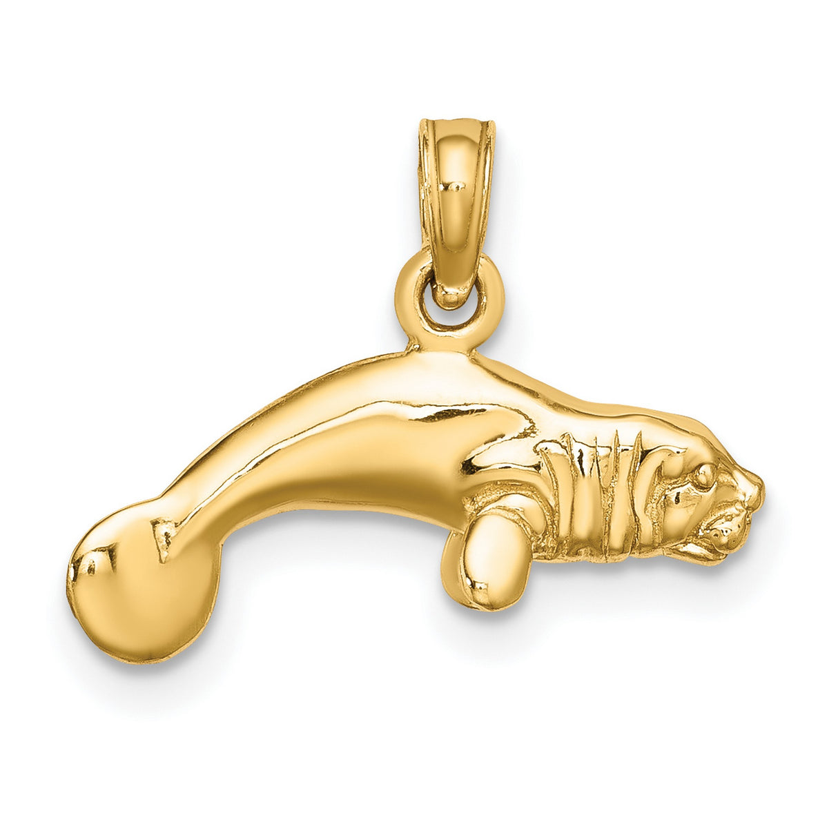 14k Yellow Gold Manatee Pendant, Ocean Animal Charm, Coastal Nautical Jewelry