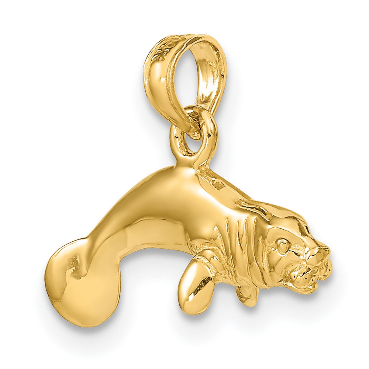 14k Yellow Gold Manatee Pendant, Ocean Animal Charm, Coastal Nautical Jewelry