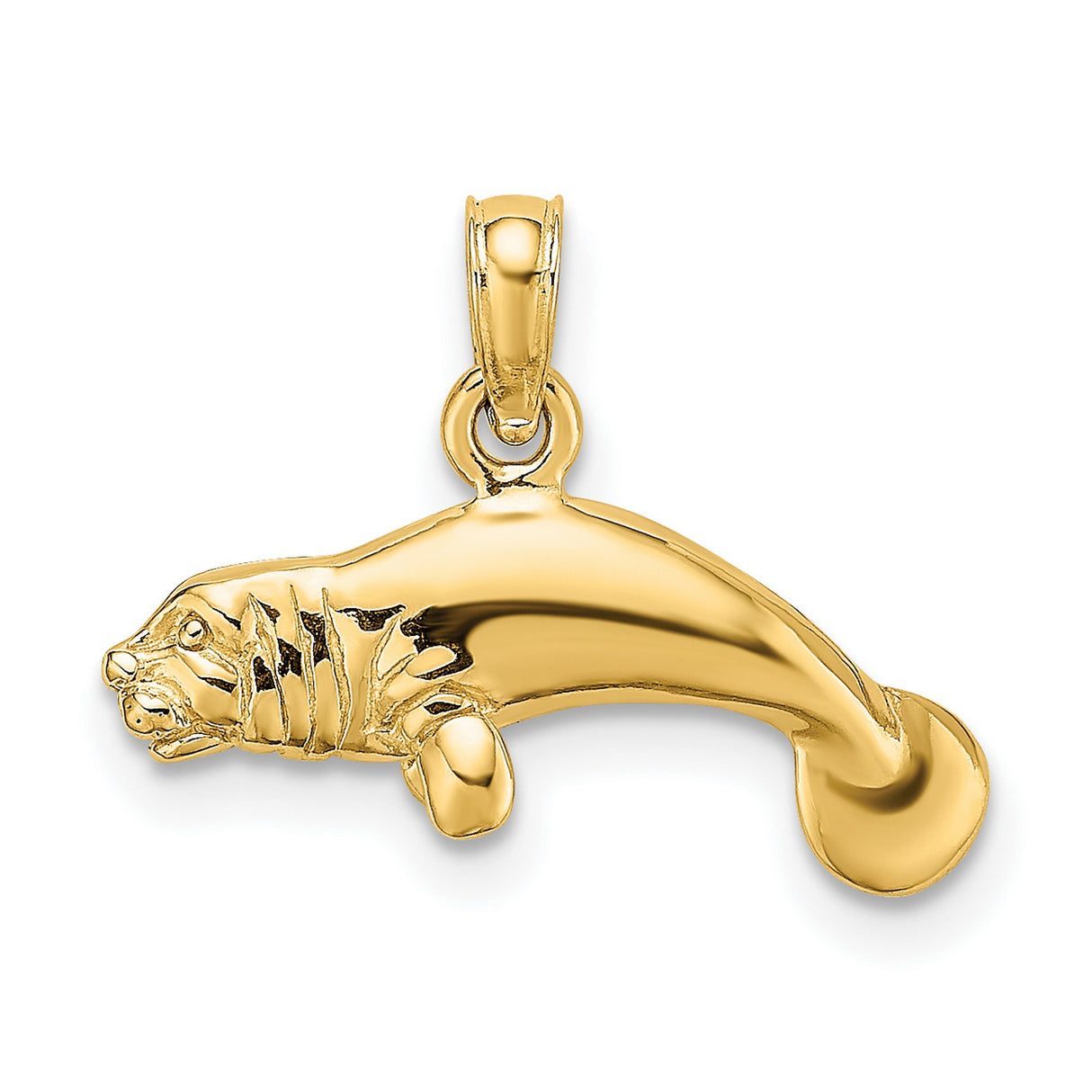 14k Yellow Gold Manatee Pendant, Ocean Animal Charm, Coastal Nautical Jewelry