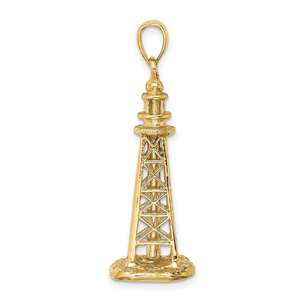 14k Yellow Gold Oil Derrick Pendant, Realistic Oil Rig Symbol, Industrial Design Charm for Men or Unisex