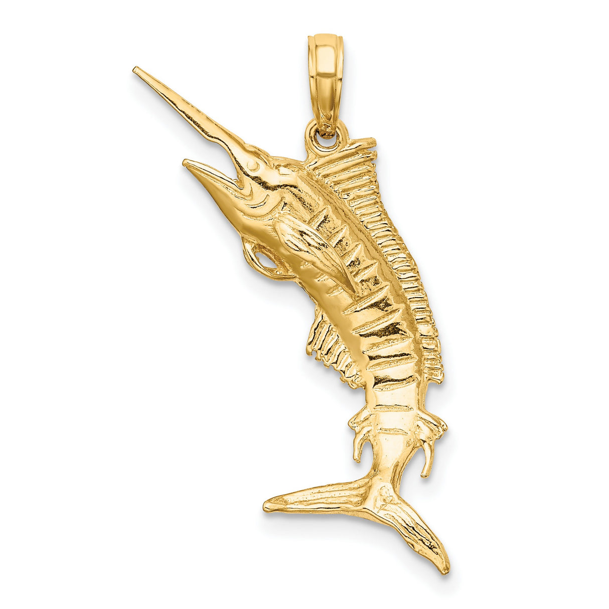 14k Yellow Gold Marlin Fish Pendant, Nautical Ocean Design for Men or Unisex