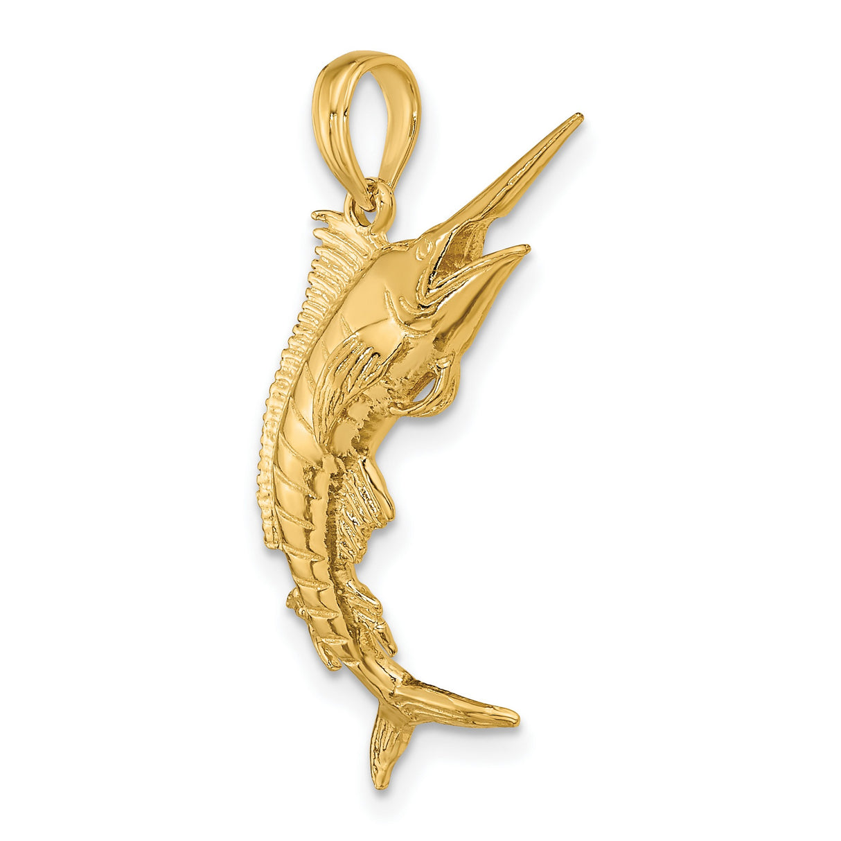 14k Yellow Gold Marlin Fish Pendant, Nautical Ocean Design for Men or Unisex
