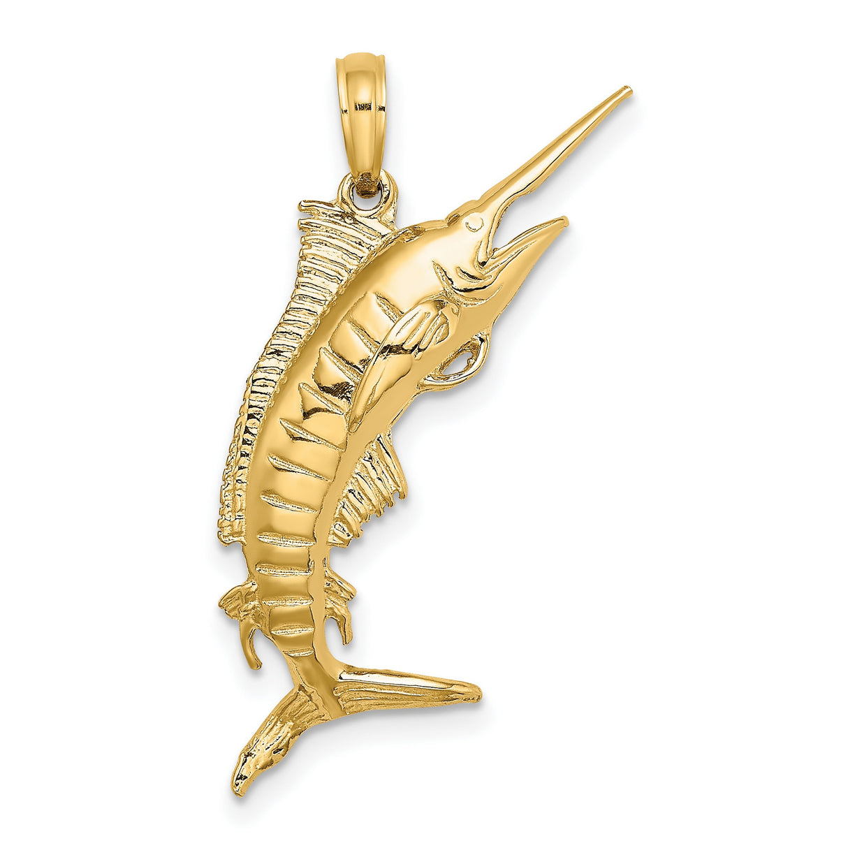 14k Yellow Gold Marlin Fish Pendant, Nautical Ocean Design for Men or Unisex