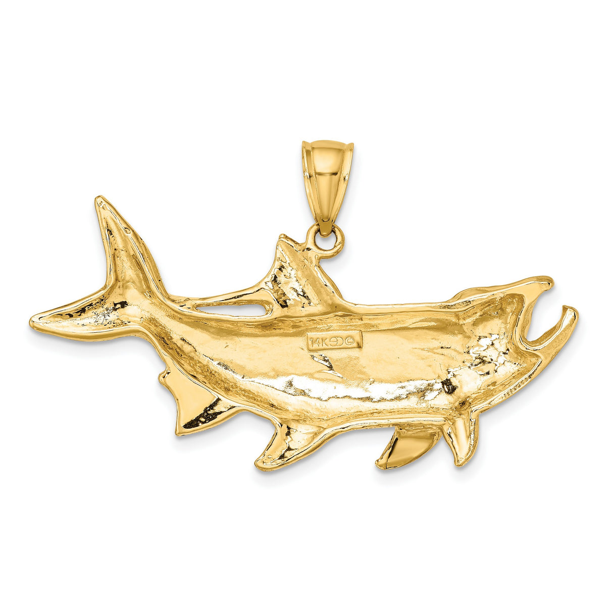 14k Yellow Gold Tarpon Fish Pendant with Realistic Detail and Open Mouth Design