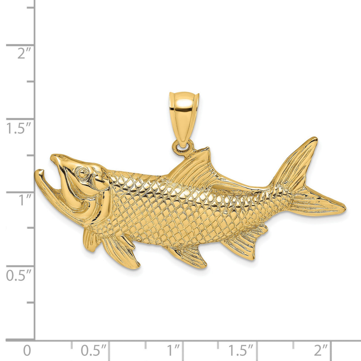 14k Yellow Gold Tarpon Fish Pendant with Realistic Detail and Open Mouth Design
