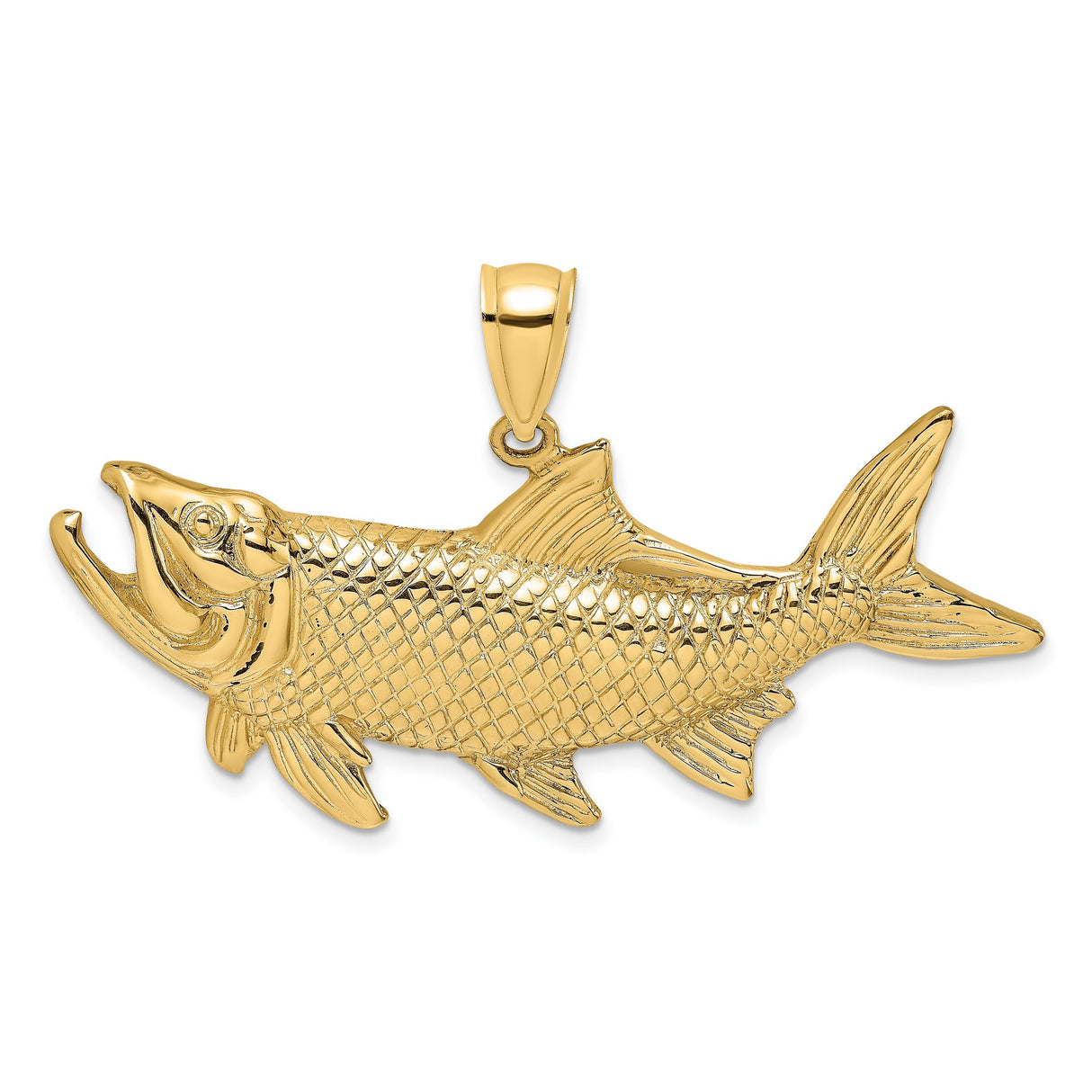 14k Yellow Gold Tarpon Fish Pendant with Realistic Detail and Open Mouth Design