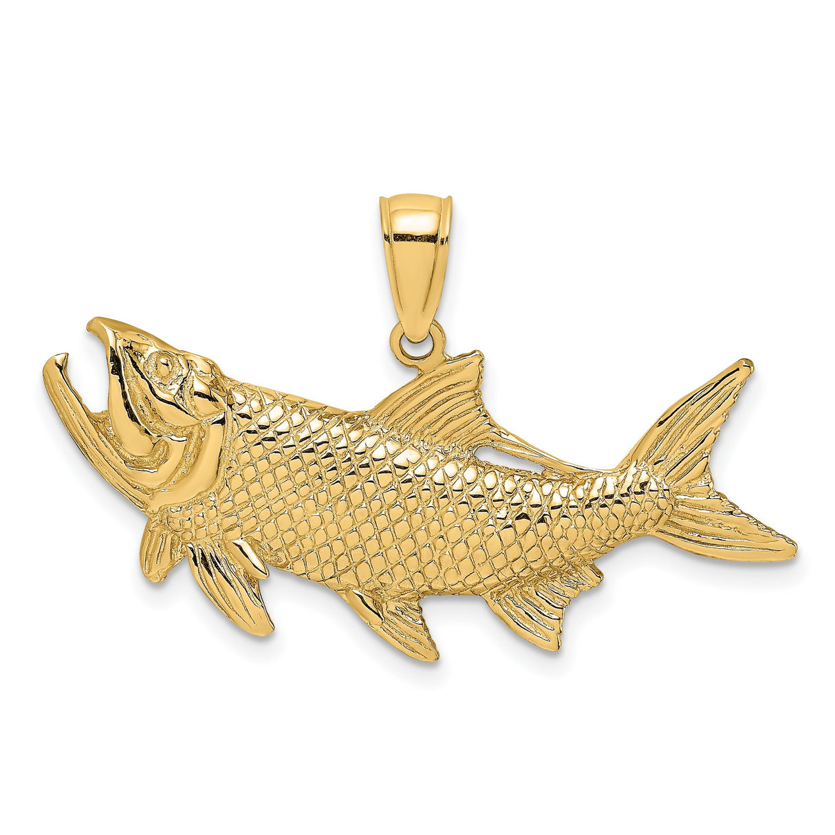 14k Yellow Gold Tarpon Pendant, Detailed Sport Fish Design, Nautical Jewelry for Men or Unisex