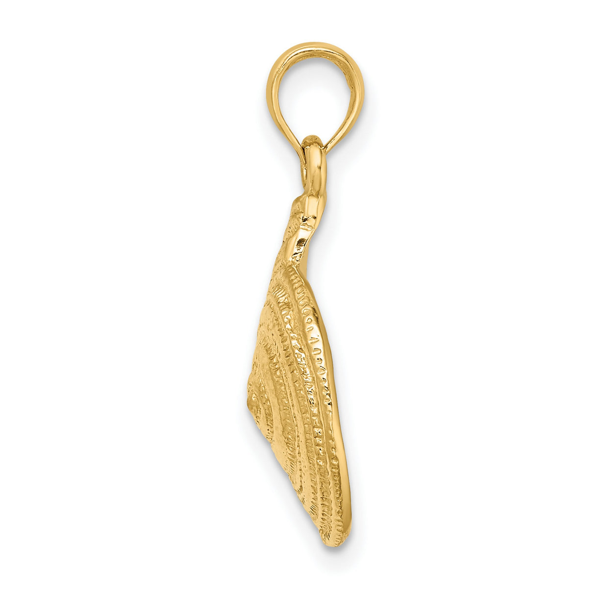 14k Yellow Gold Spiral Seashell Pendant, Textured Swirl Shell Charm, Ocean-Inspired Coastal Jewelry