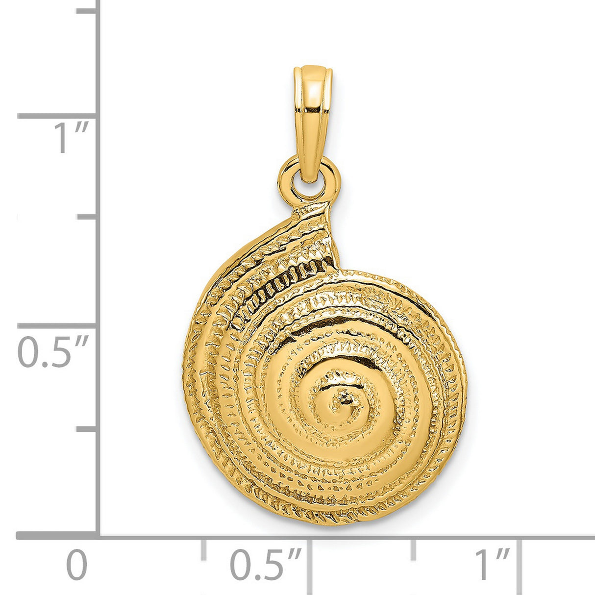 14k Yellow Gold Spiral Seashell Pendant, Textured Swirl Shell Charm, Ocean-Inspired Coastal Jewelry