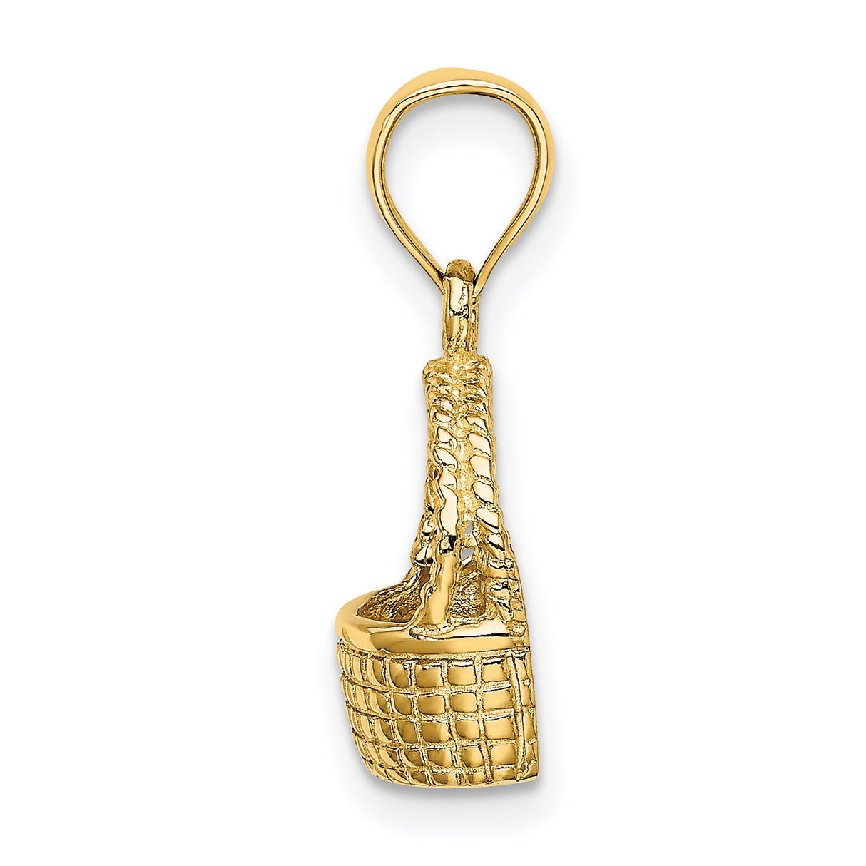 14k Yellow Gold Basket Pendant with Woven Design and Textured Handle