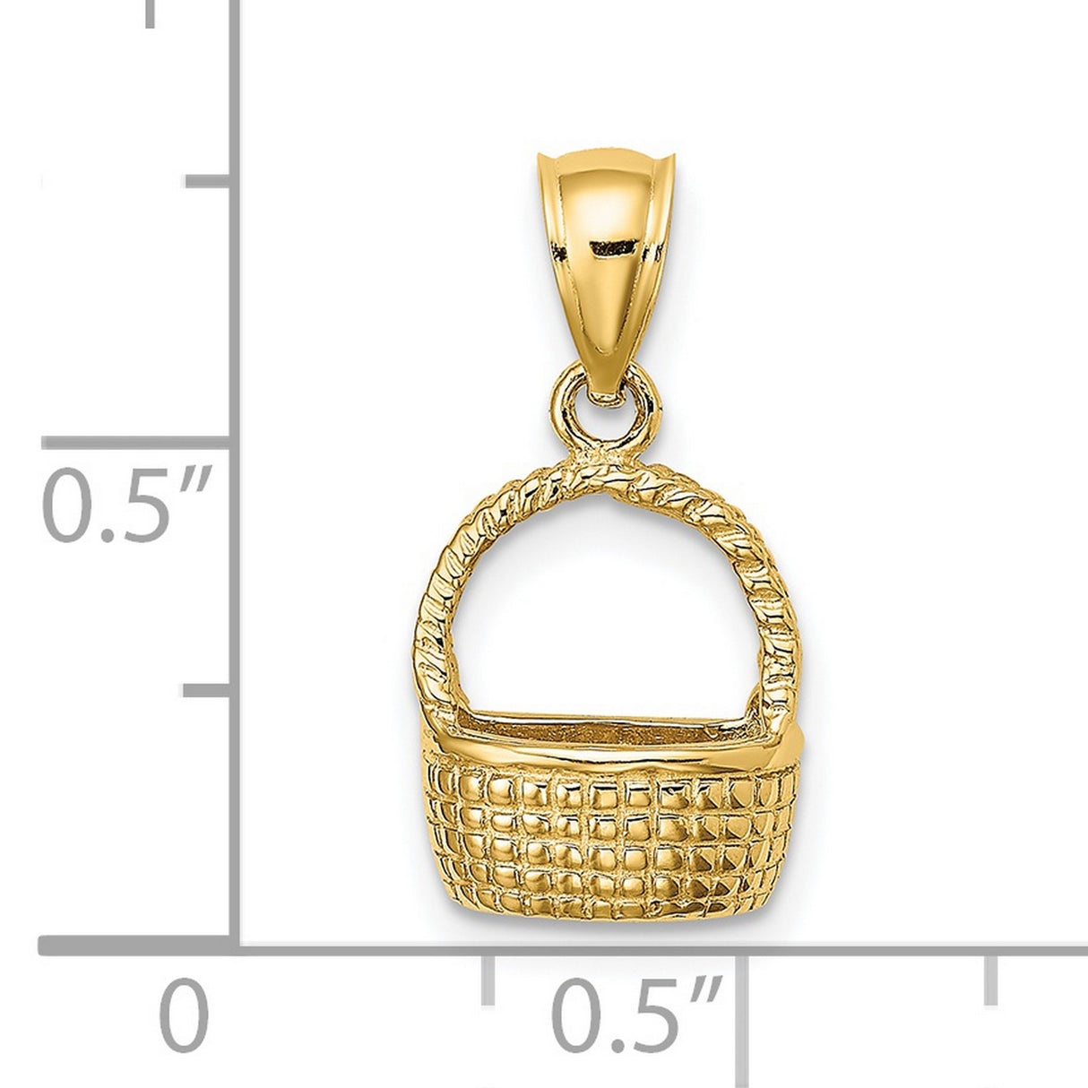 14k Yellow Gold Basket Pendant with Woven Design and Textured Handle