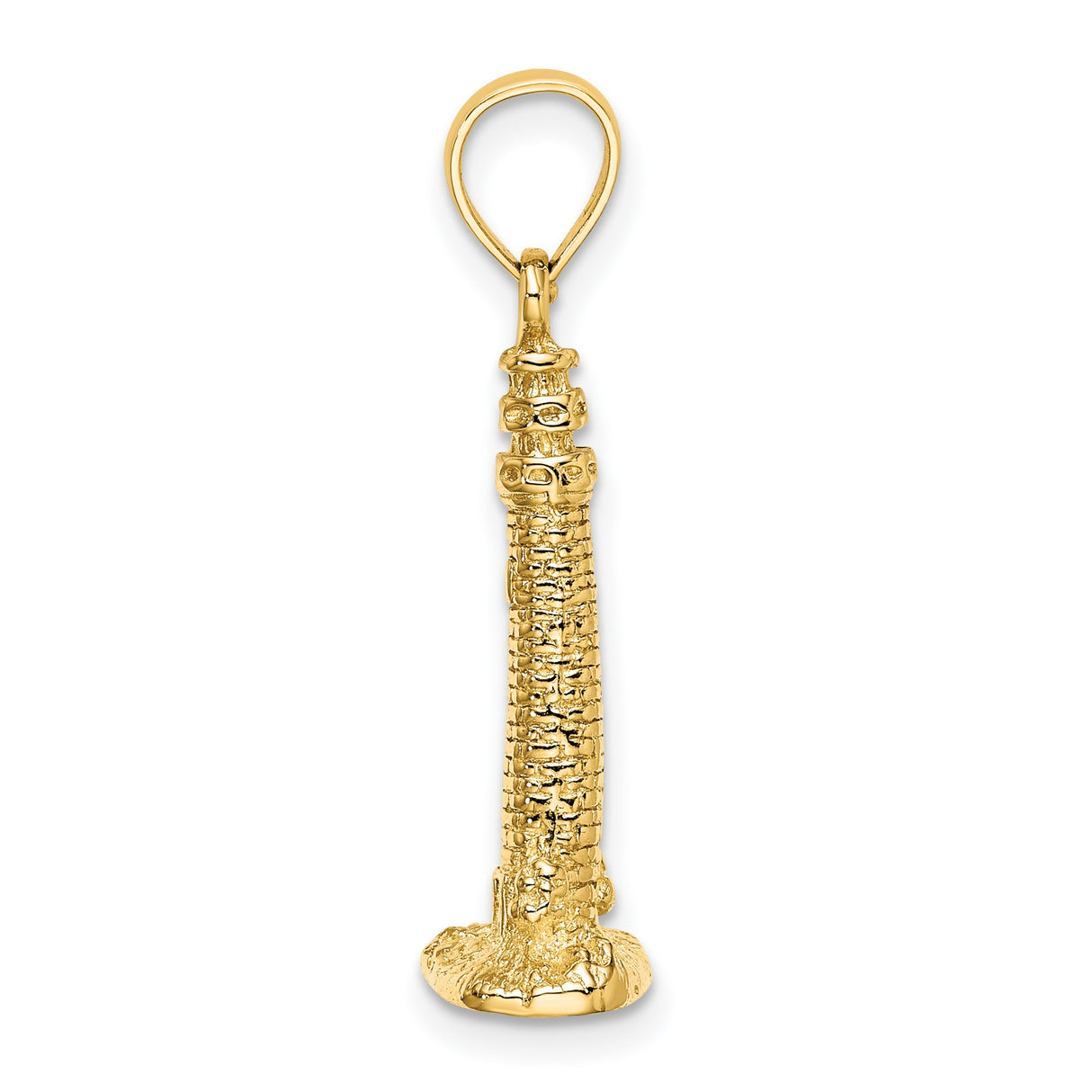 14k Yellow Gold Lighthouse Pendant with Brick Detail, Nautical Tower Design Charm