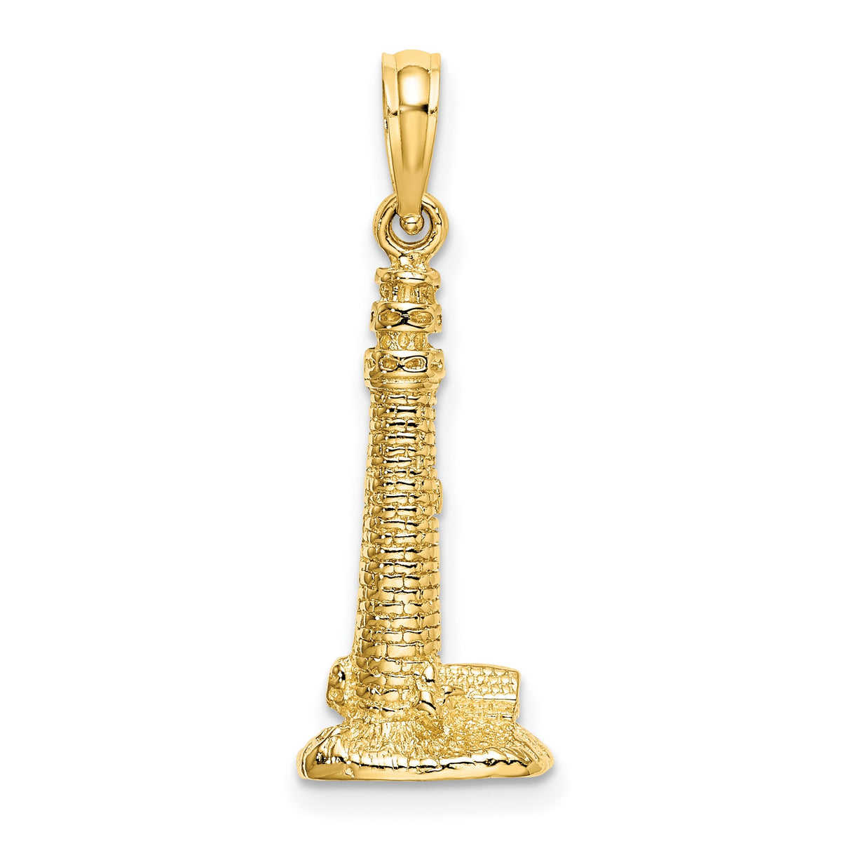 14k Yellow Gold Lighthouse Pendant with Brick Detail, Nautical Tower Design Charm