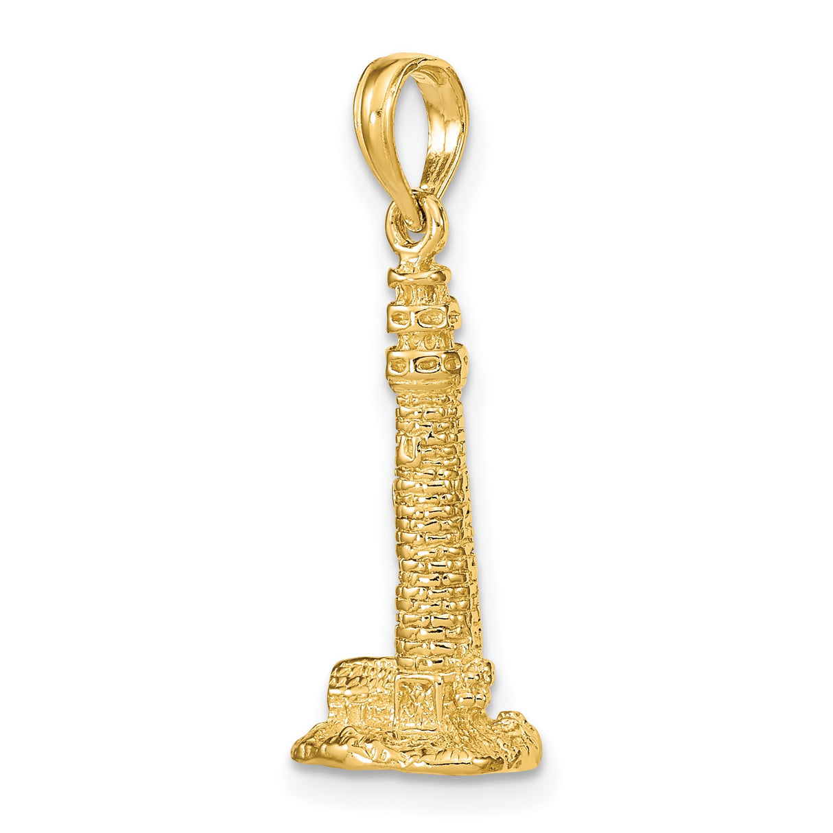14k Yellow Gold Lighthouse Pendant with Brick Detail, Nautical Tower Design Charm