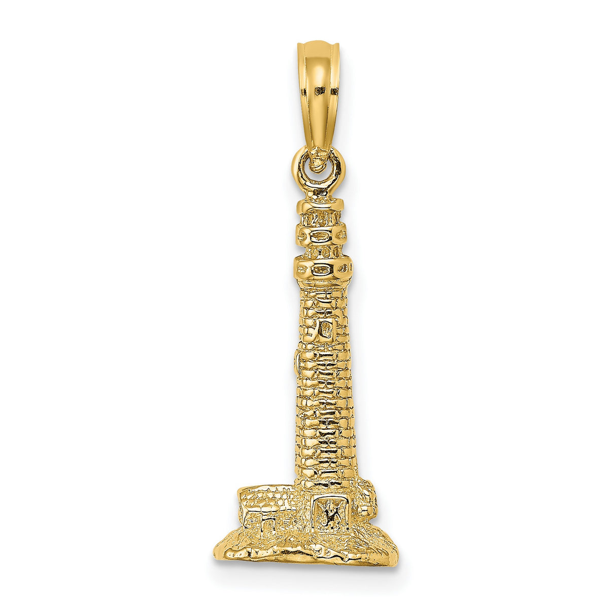 14k Yellow Gold Lighthouse Pendant with Brick Detail, Nautical Tower Design Charm