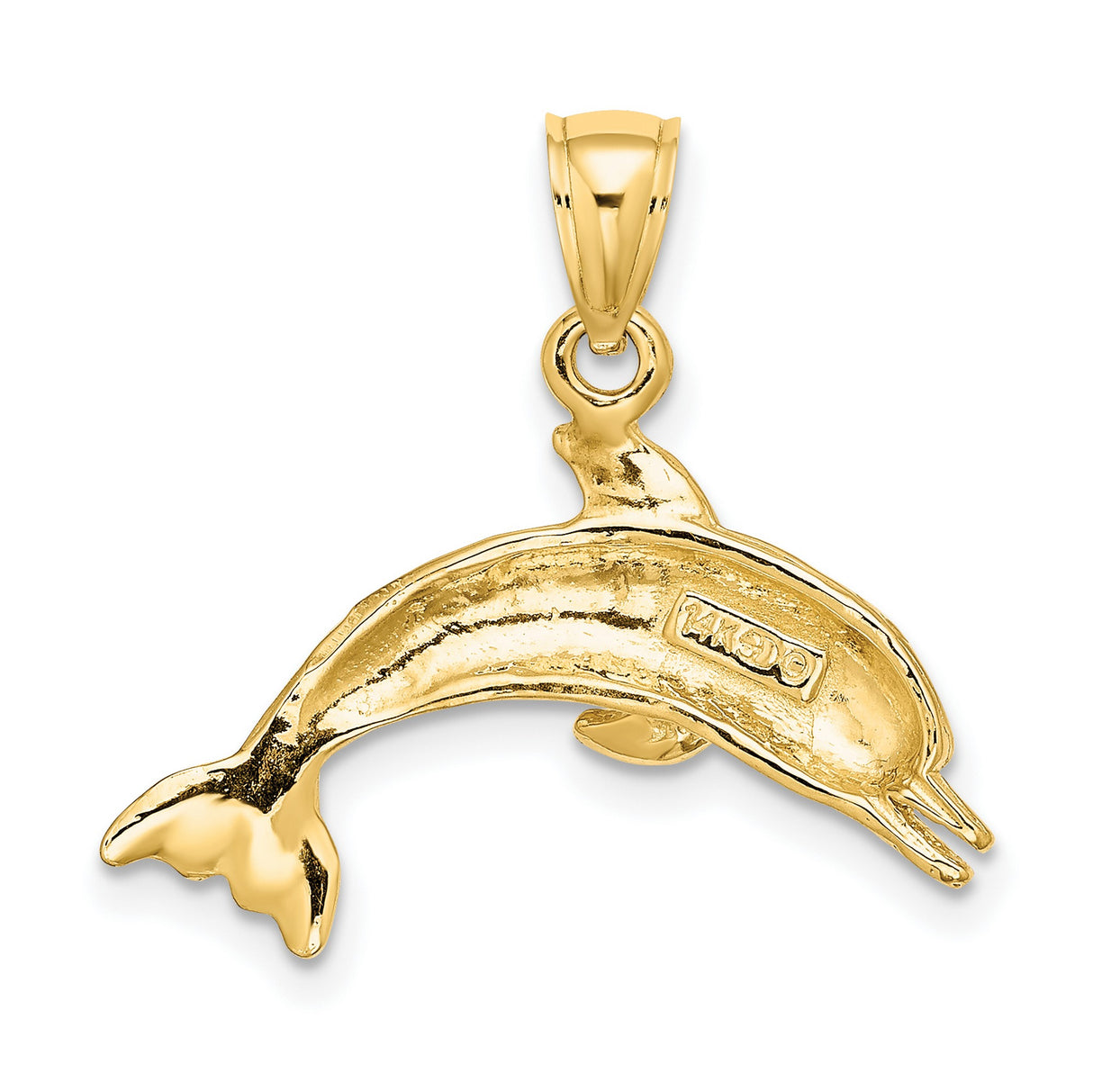 14k Yellow Gold Dolphin Pendant, Sleek Jumping Dolphin Charm, Nautical Ocean Theme for Women