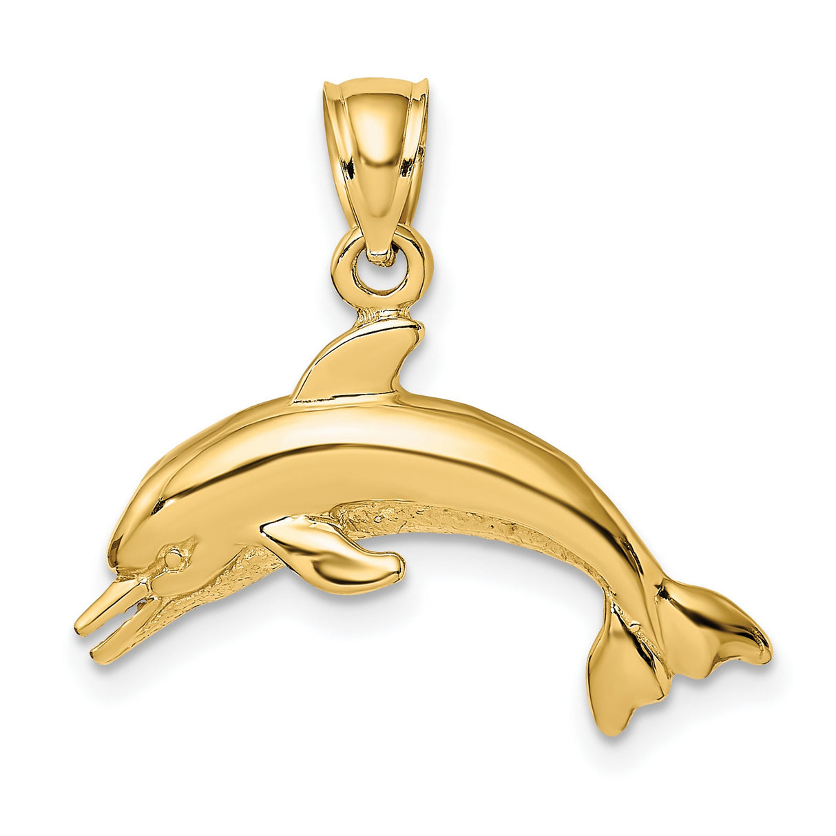 14k Yellow Gold Dolphin Pendant, Sleek Jumping Dolphin Charm, Nautical Ocean Theme for Women