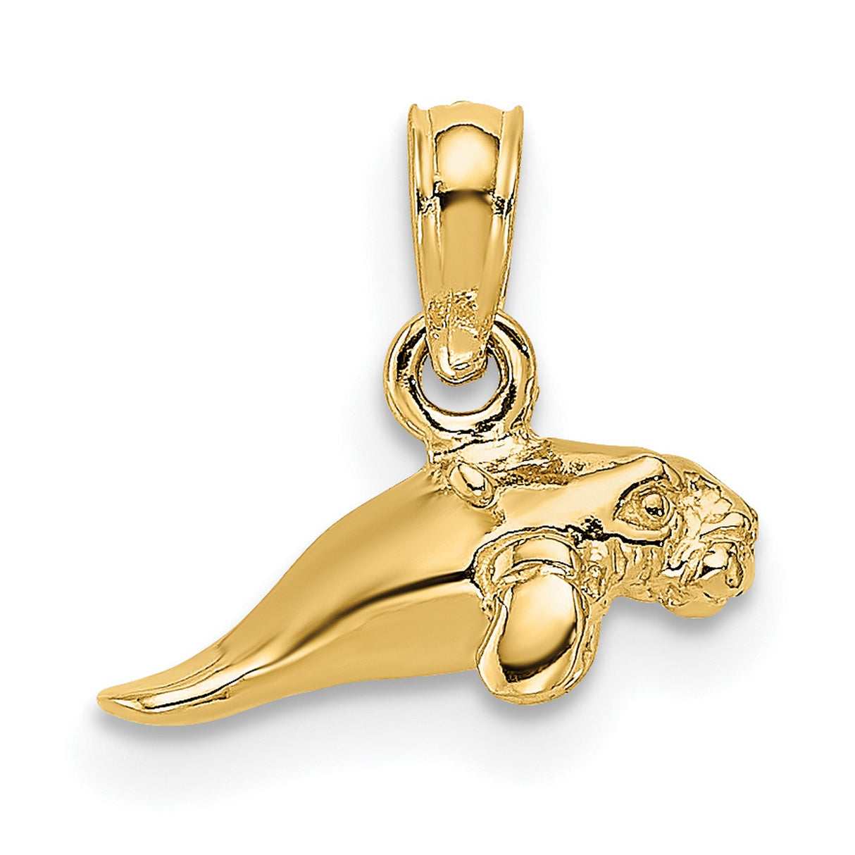 14k Yellow Gold Hamsa Horn Pendant with Bull Head, Ox Amulet for Protection and Luck