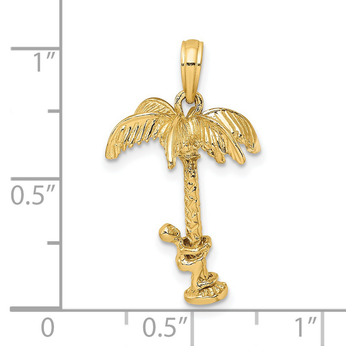 14k Yellow Gold Palm Tree Pendant with Climbing Figure, Tropical Island Charm