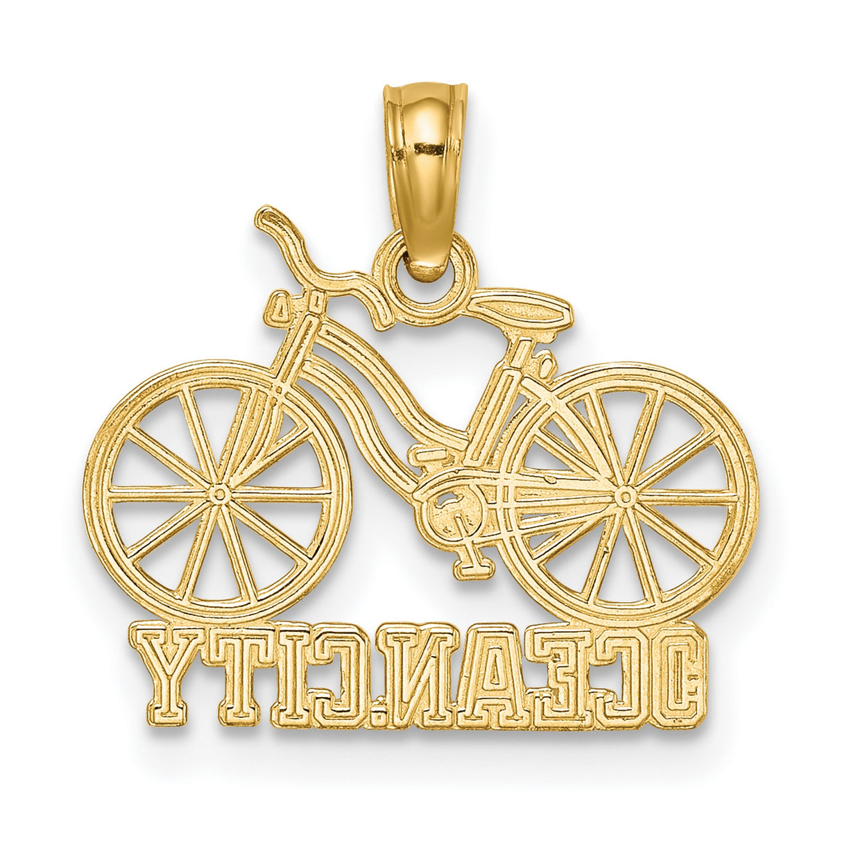 14k Yellow Gold Bike Pendant, Ocean City Beach Cruiser Design, Summer Travel Charm