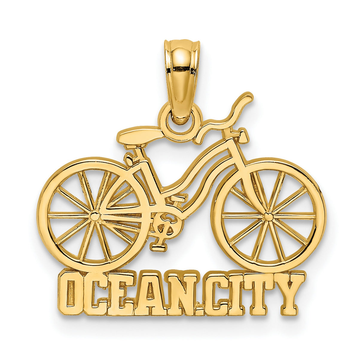 14k Yellow Gold Bike Pendant, Ocean City Beach Cruiser Design, Summer Travel Charm