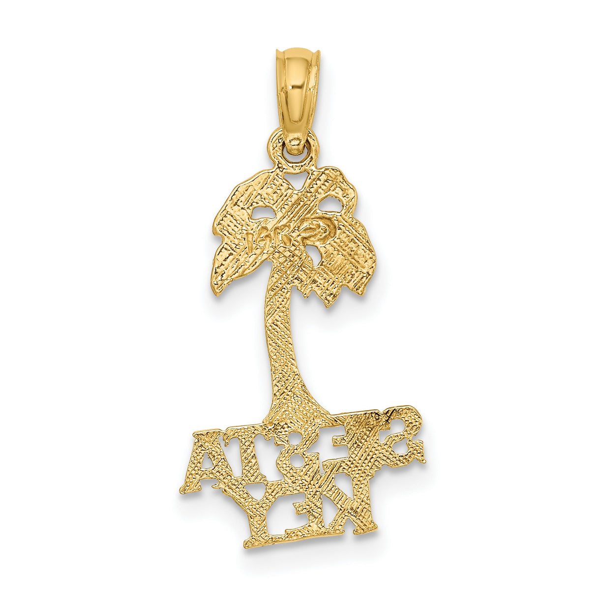 14k Yellow Gold Palm Tree Pendant with Siesta Key Design, Tropical Beach Jewelry