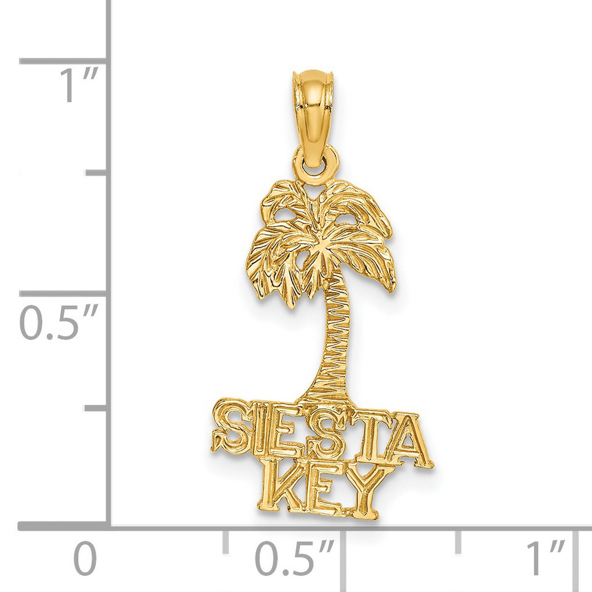 14k Yellow Gold Palm Tree Pendant with Siesta Key Design, Tropical Beach Jewelry