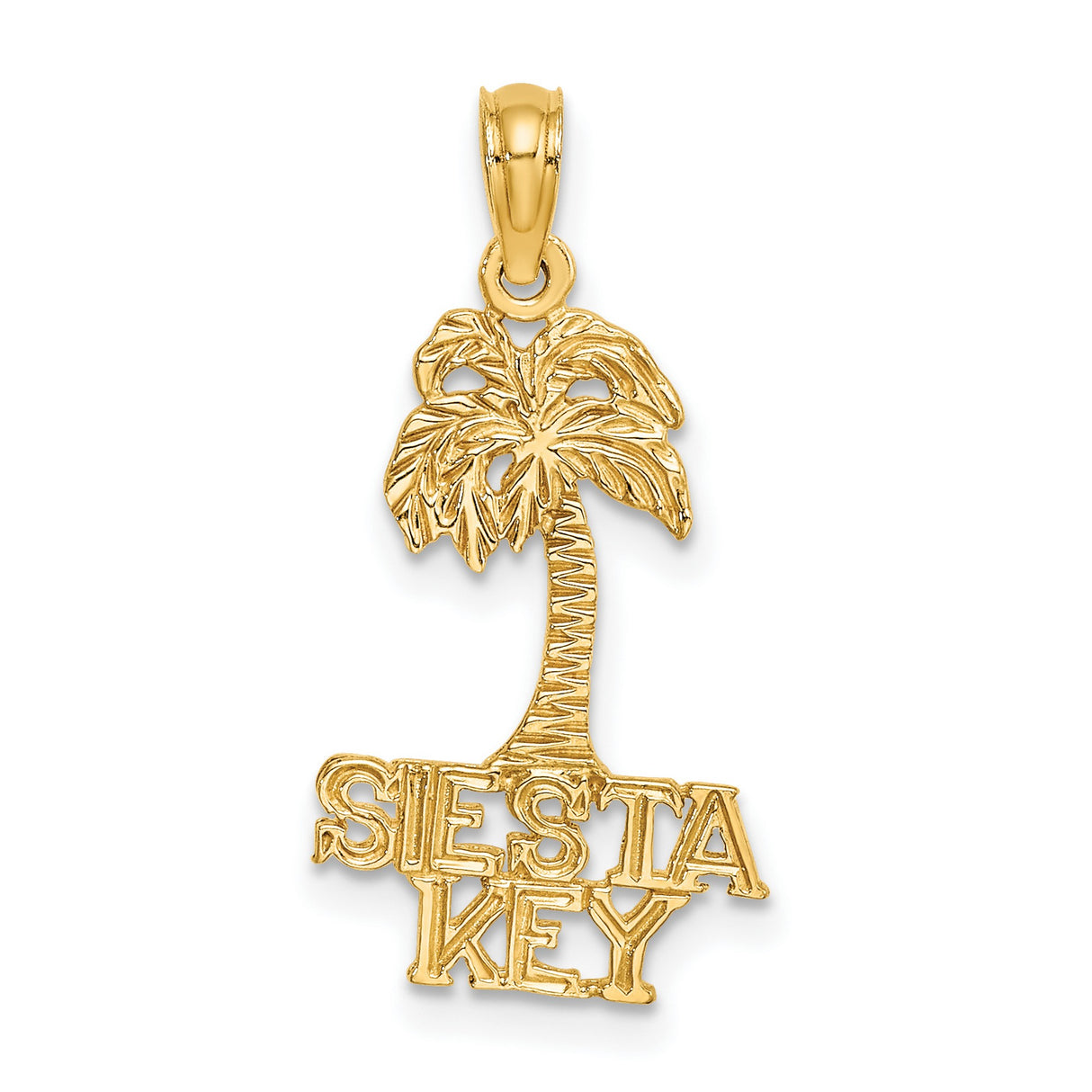14k Yellow Gold Palm Tree Pendant with Siesta Key Design, Tropical Beach Jewelry